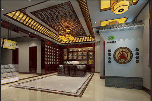 光泽古朴典雅的中式茶叶店大堂设计效果图