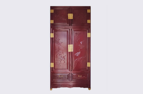 光泽高端中式家居装修深红色纯实木衣柜
